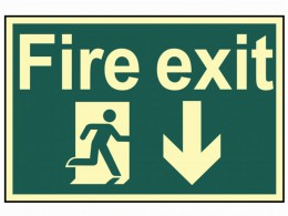 Scan Fire Exit Running Man Arrow Down - Photoluminescent 300 x 200mm £16.99